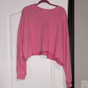 Pink Women's Top with Pearl Accents